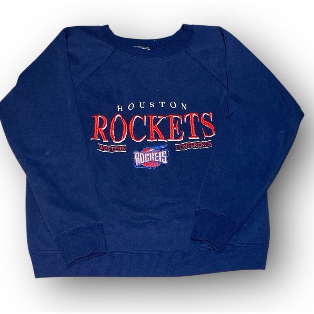 Vtg Houston Rockets Western Conference‎ Blue Pullover Sweater Size Large 20”x22”